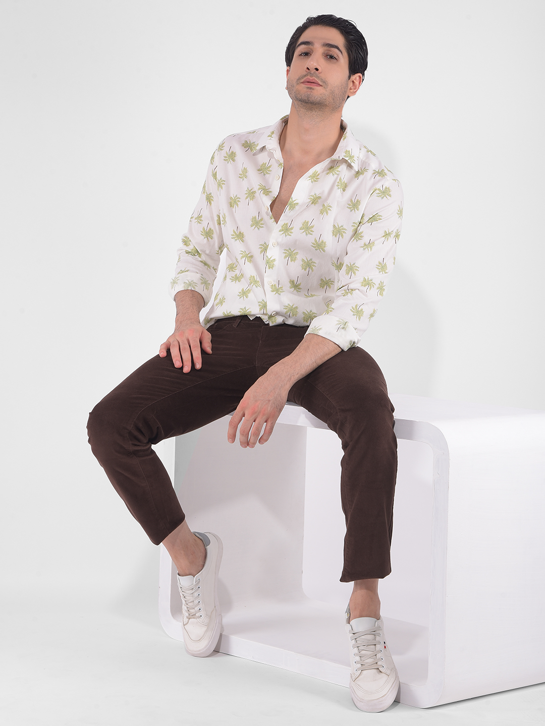 Numero Uno Men Tropical Print White Shirt